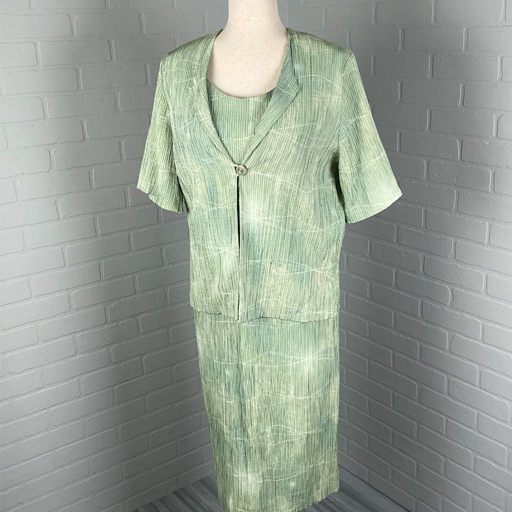 Willi of California Dress & Shirt Women 10 Green White Abstract Gauze‎ VTG